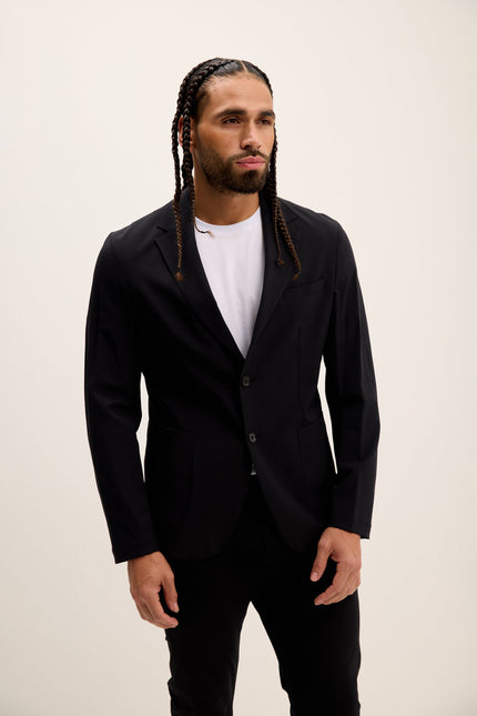 Men's Single-Breasted Notch Lapel Blazer - Black | Ron Tomson