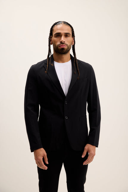 Men's Single-Breasted Notch Lapel Blazer - Black | Ron Tomson
