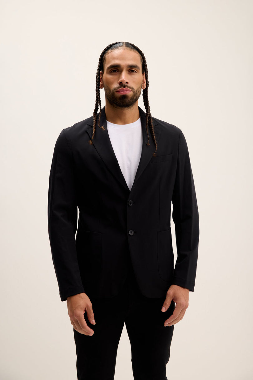 Men's Single-Breasted Notch Lapel Blazer - Black | Ron Tomson