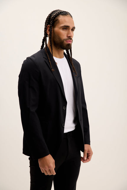 Men's Single-Breasted Notch Lapel Blazer - Black | Ron Tomson