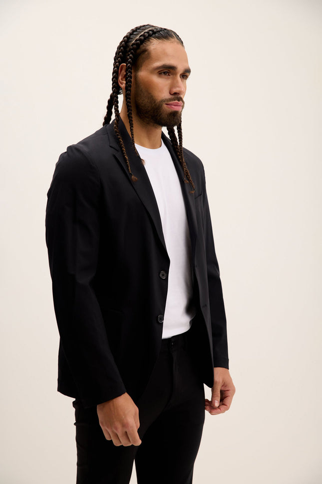 Men's Single-Breasted Notch Lapel Blazer - Black | Ron Tomson