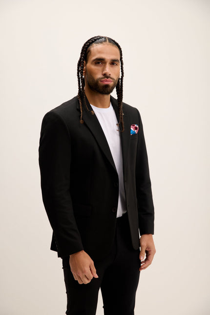 Men's Notch Lapel Blazer - Black | Ron Tomson
