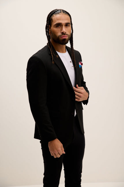 Men's Notch Lapel Blazer - Black | Ron Tomson
