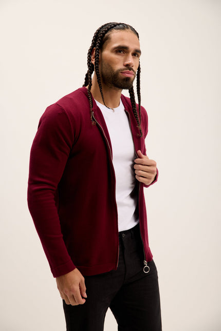 Men's Full-Zip Cardigan - Burgundy | Ron Tomson