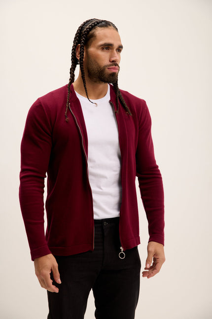 Men's Full-Zip Cardigan - Burgundy | Ron Tomson