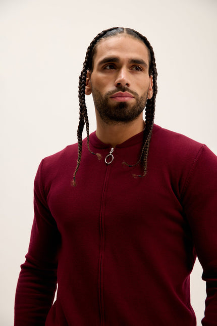 Men's Full-Zip Cardigan - Burgundy | Ron Tomson
