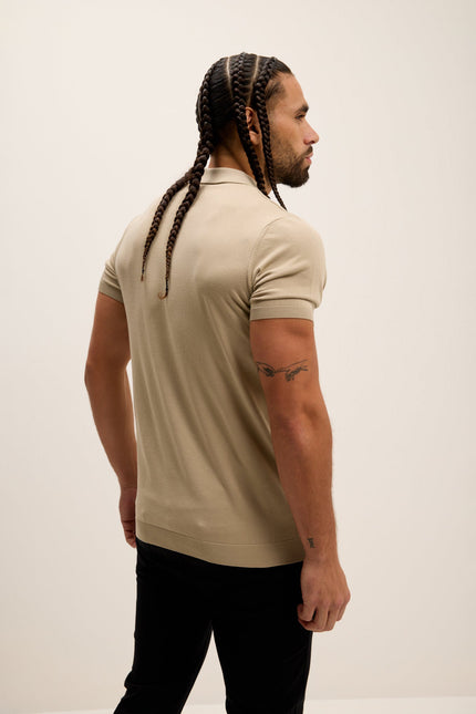 Men's Knit Polo Shirt - Dark Beige | Ron Tomson