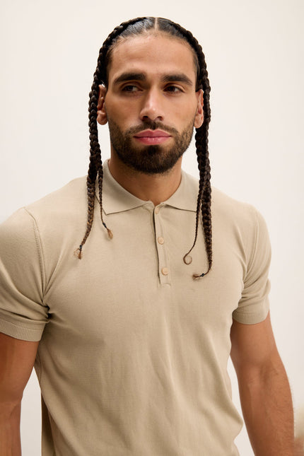 Men's Knit Polo Shirt - Dark Beige | Ron Tomson