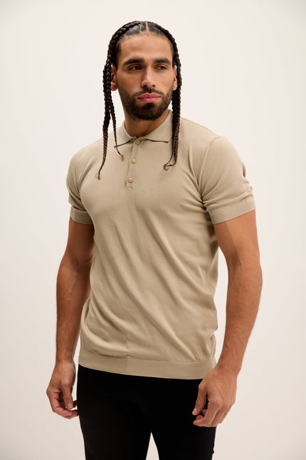 Men's Knit Polo Shirt - Dark Beige | Ron Tomson