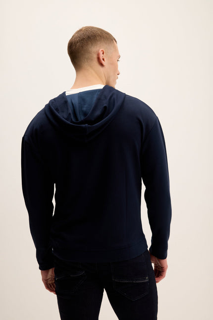Men's V-Neck Hooded Sweater - Navy | Ron Tomson