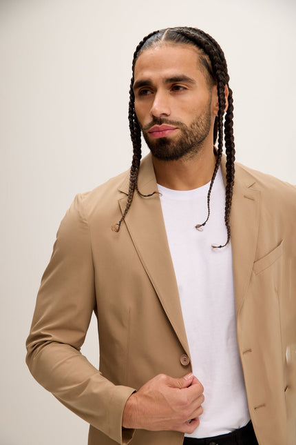 Men's Single-Breasted Notch Lapel Blazer - Camel | Ron Tomson