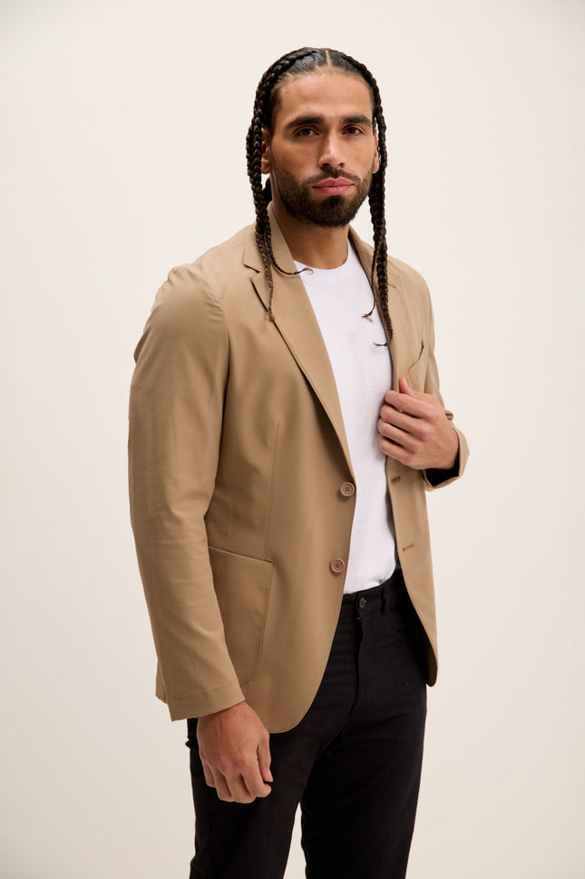 Men's Single-Breasted Notch Lapel Blazer - Camel | Ron Tomson