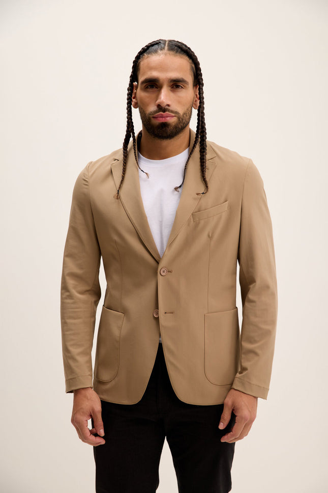 Men's Single-Breasted Notch Lapel Blazer - Camel | Ron Tomson