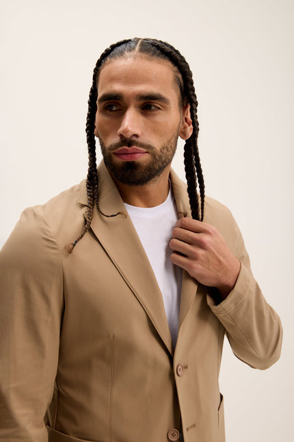 Men's Single-Breasted Notch Lapel Blazer - Camel | Ron Tomson