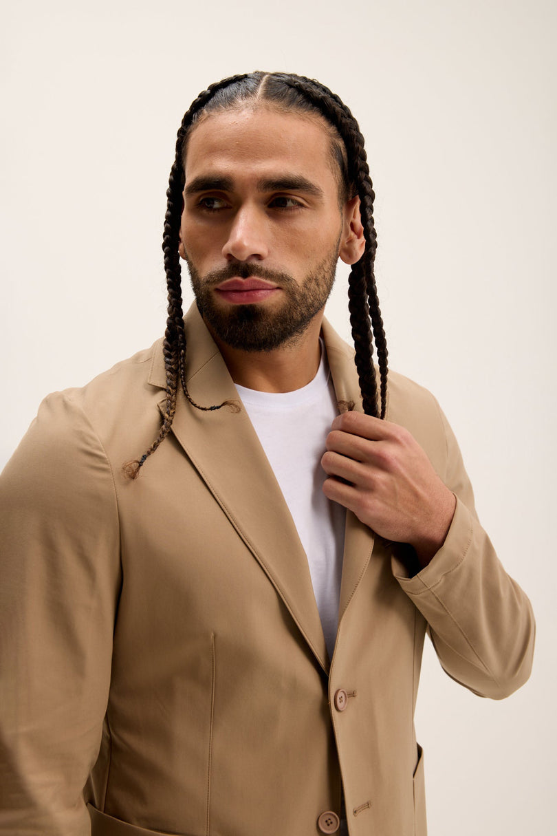 Men's Single-Breasted Notch Lapel Blazer - Camel | Ron Tomson