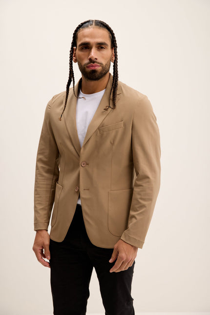 Men's Single-Breasted Notch Lapel Blazer - Camel | Ron Tomson