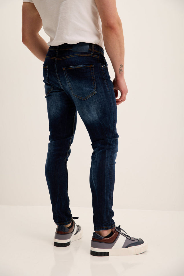 Men's Worn Skinny Jeans - Dark Blue | Ron Tomson