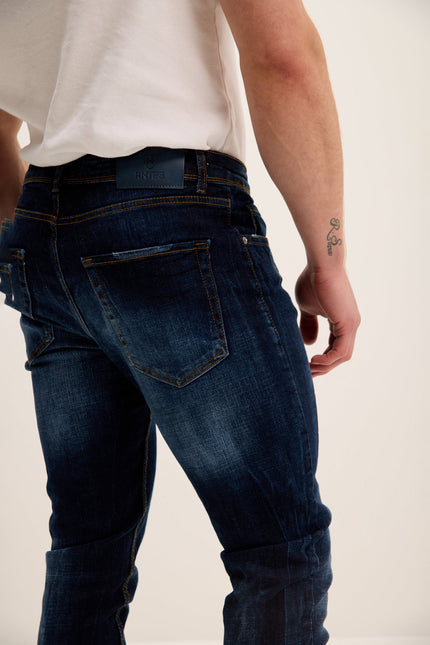 Men's Worn Skinny Jeans - Dark Blue | Ron Tomson
