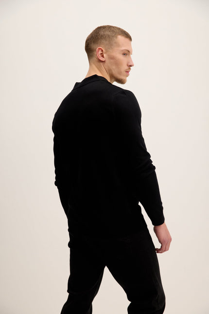 Men's Four Button-Down Polo Sweater - Black | Ron Tomson