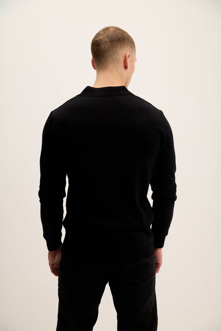 Men's Four Button-Down Polo Sweater - Black | Ron Tomson