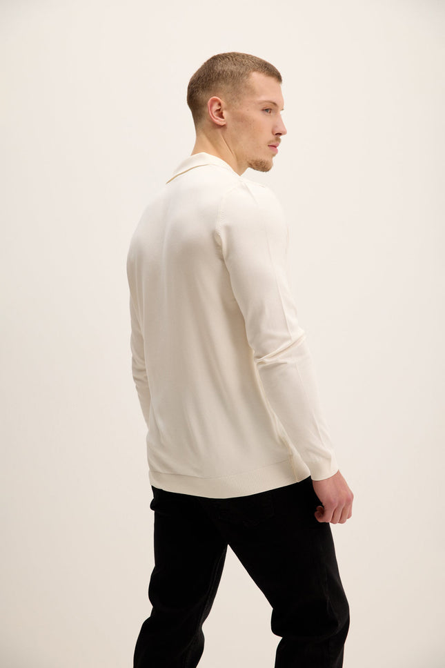 Men's Four Button-Down Polo Sweater - Ecru | Ron Tomson