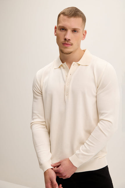 Men's Four Button-Down Polo Sweater - Ecru | Ron Tomson