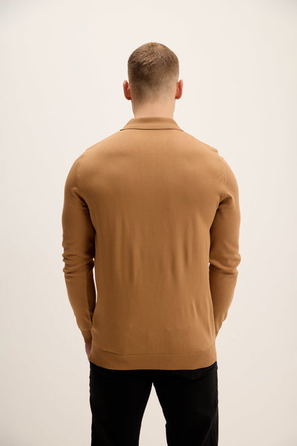 Men's Four Button-Down Polo Sweater - Camel | Ron Tomson