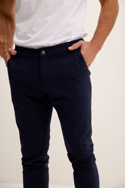 Men's Tapered Casual Pants - Navy | Ron Tomson