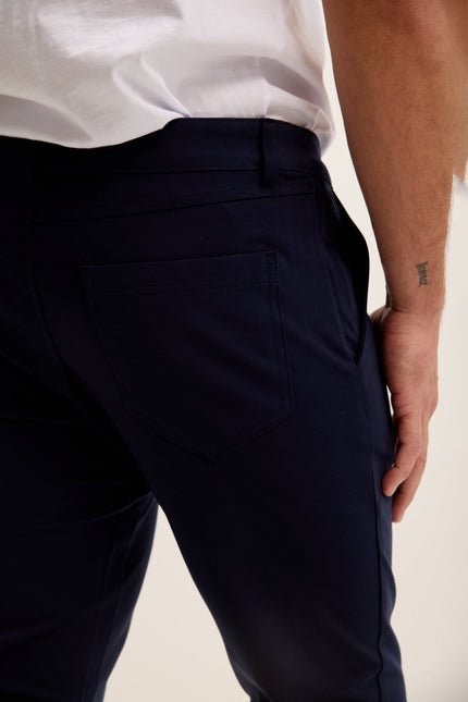 Men's Tapered Casual Pants - Navy | Ron Tomson