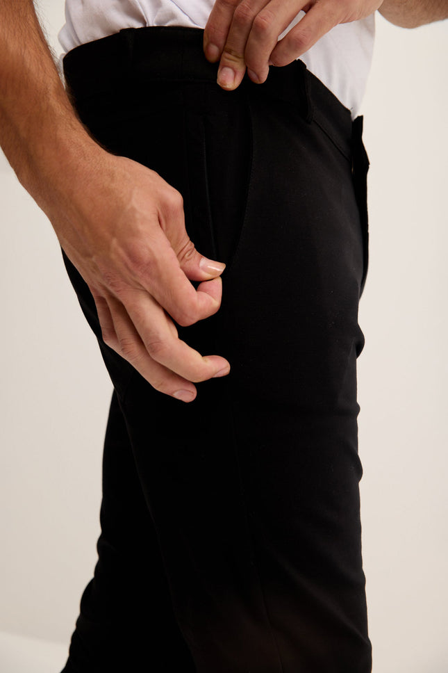 Men's Slim Tapered Casual Pants - Black | Ron Tomson
