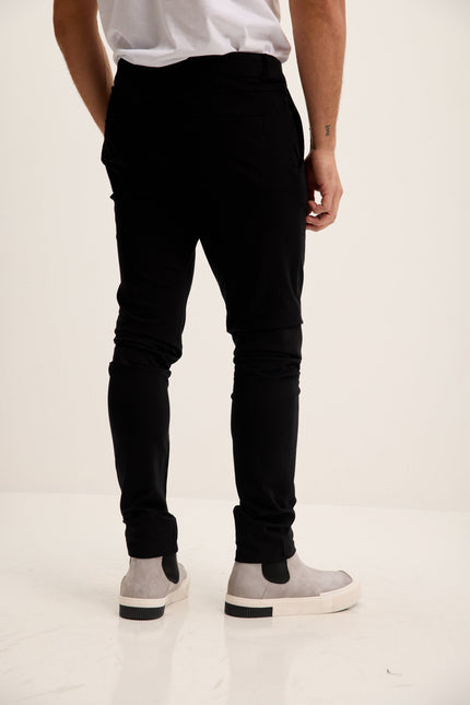 Men's Slim Tapered Casual Pants - Black | Ron Tomson