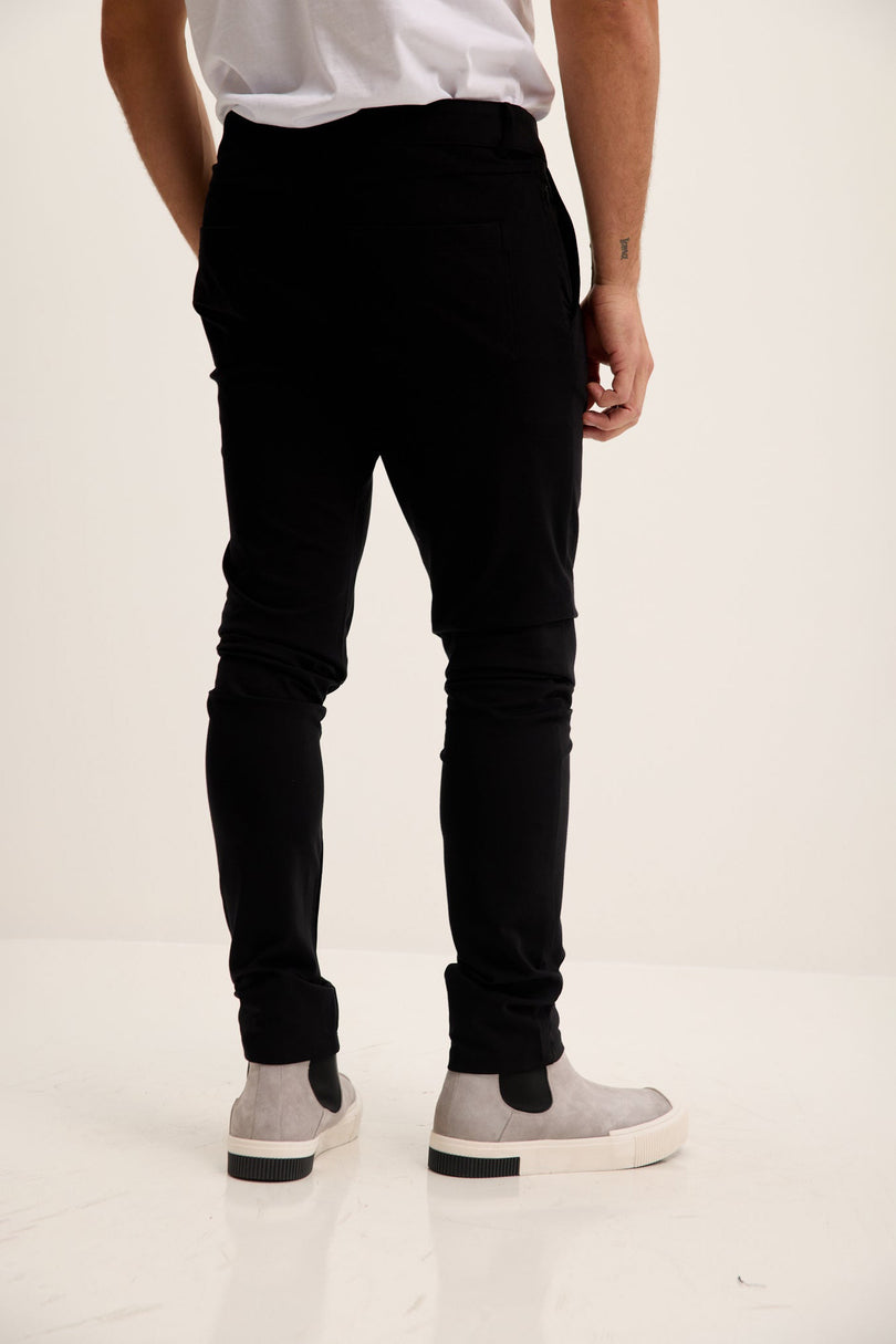 Men's Slim Tapered Casual Pants - Black | Ron Tomson