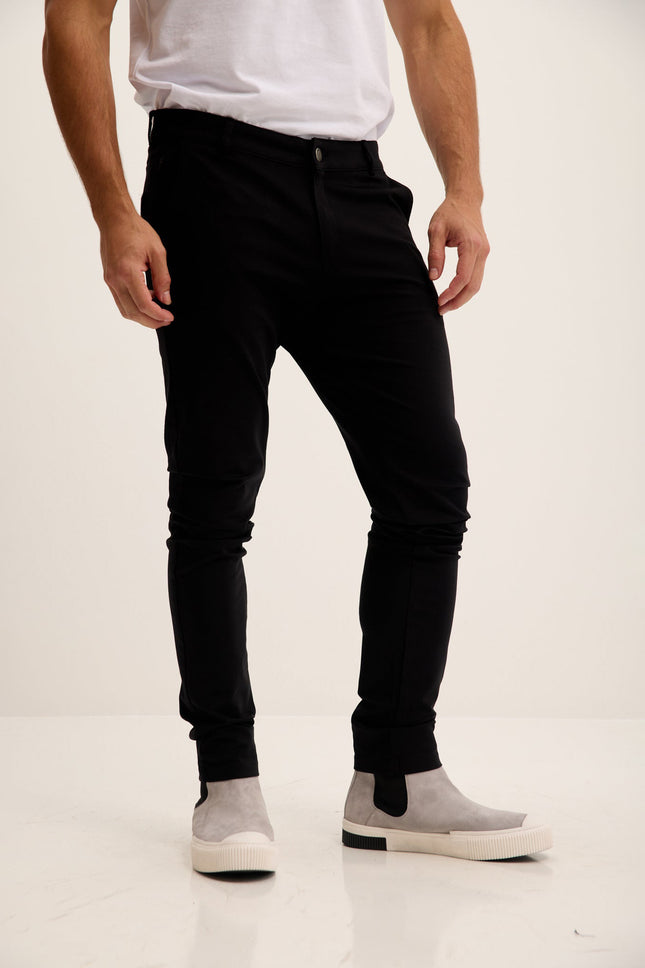 Men's Slim Tapered Casual Pants - Black | Ron Tomson