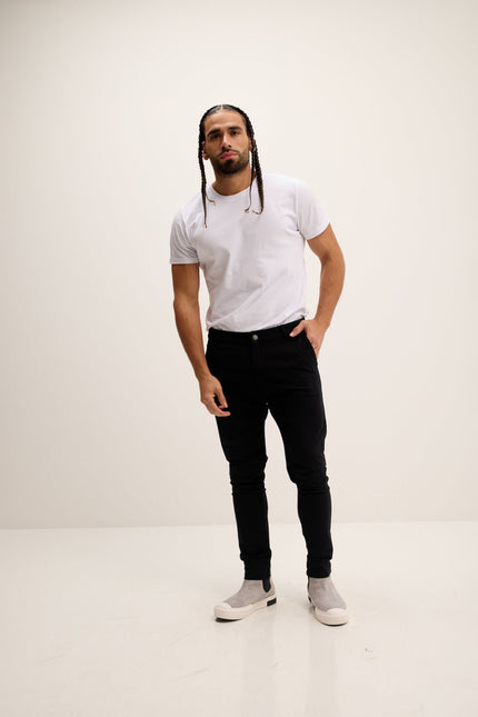Men's Slim Tapered Casual Pants - Black | Ron Tomson