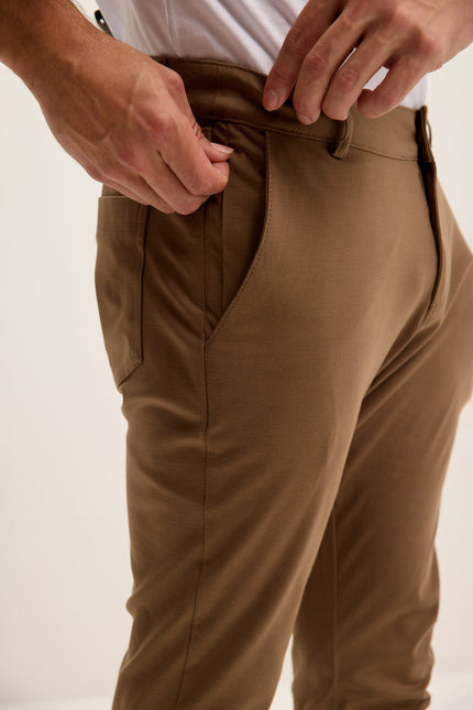 Men's Slim Tapered Casual Pants - Camel | Ron Tomson