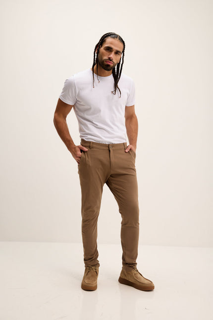 Men's Slim Tapered Casual Pants - Camel | Ron Tomson
