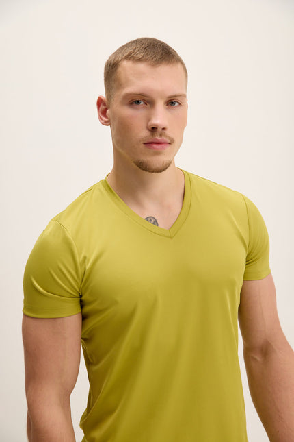 Men's V-neck Fitted Tee - Yellow | Ron Tomson