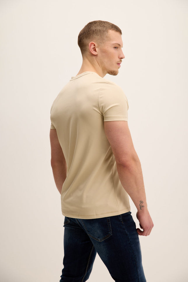 Men's V neck Fitted T-shirt - Beige | Ron Tomson
