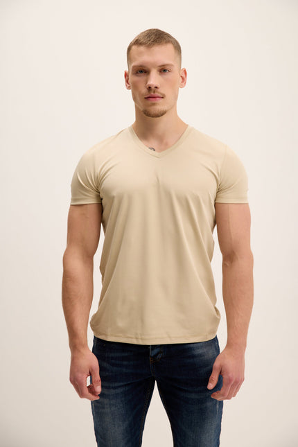 Men's V neck Fitted T-shirt - Beige | Ron Tomson
