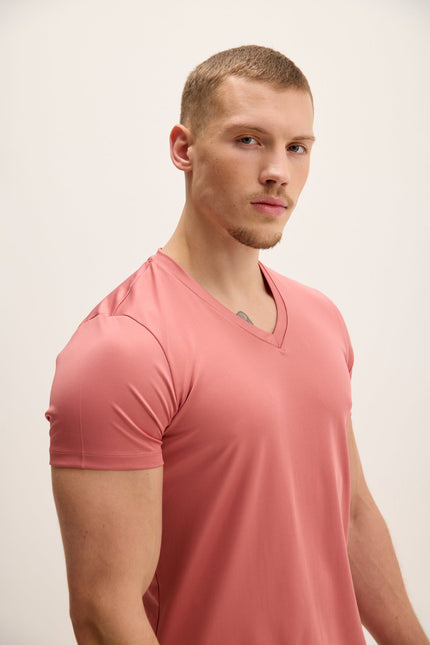 Men's Fitted V-Neck Tee - Pink | Ron Tomson