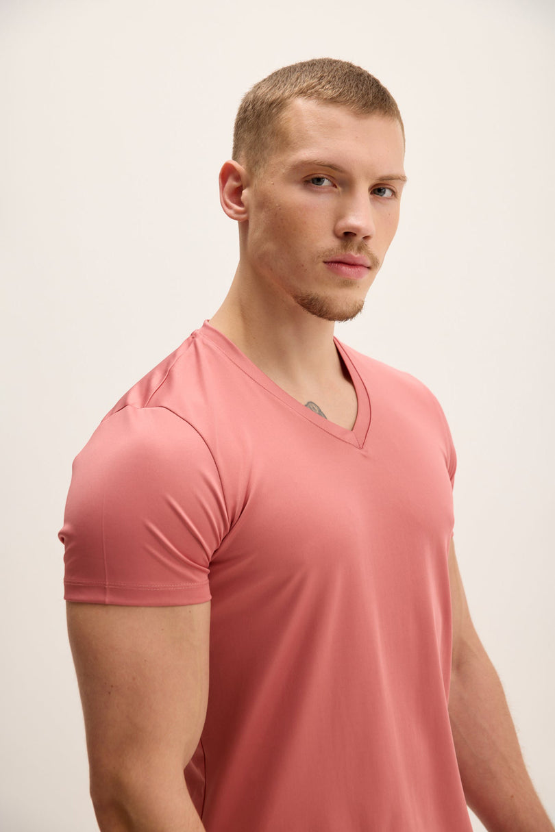Men's Fitted V-Neck Tee - Pink | Ron Tomson