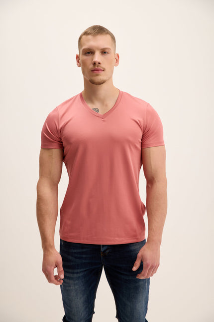 Men's Fitted V-Neck Tee - Pink | Ron Tomson