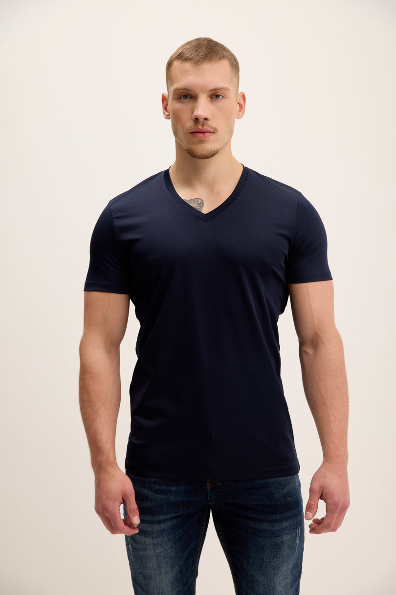 Men's V-Neck Fitted Tee - Navy | Ron Tomson