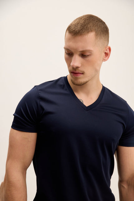 Men's V-Neck Fitted Tee - Navy | Ron Tomson