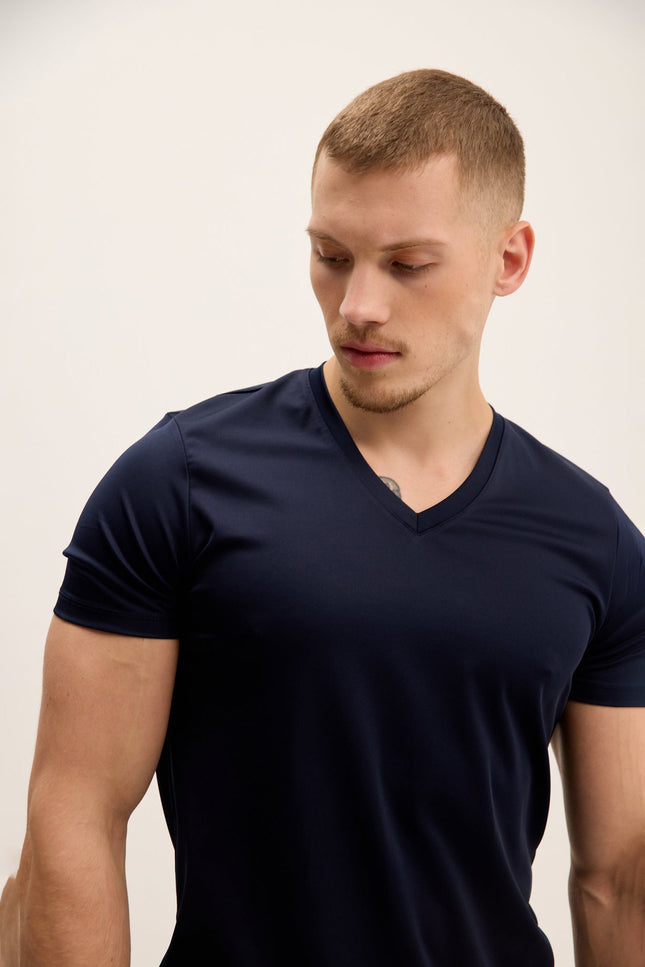 V-Neck Fitted Tee - Navy