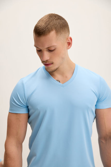Men's V-Neck Fitted Top - Blue | Ron Tomson