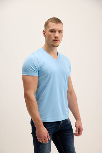 Men's V-Neck Fitted Top - Blue | Ron Tomson