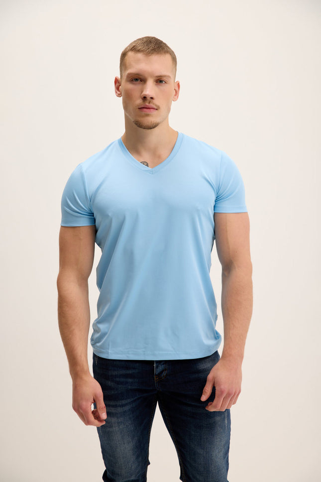 Men's V-Neck Fitted Top - Blue | Ron Tomson
