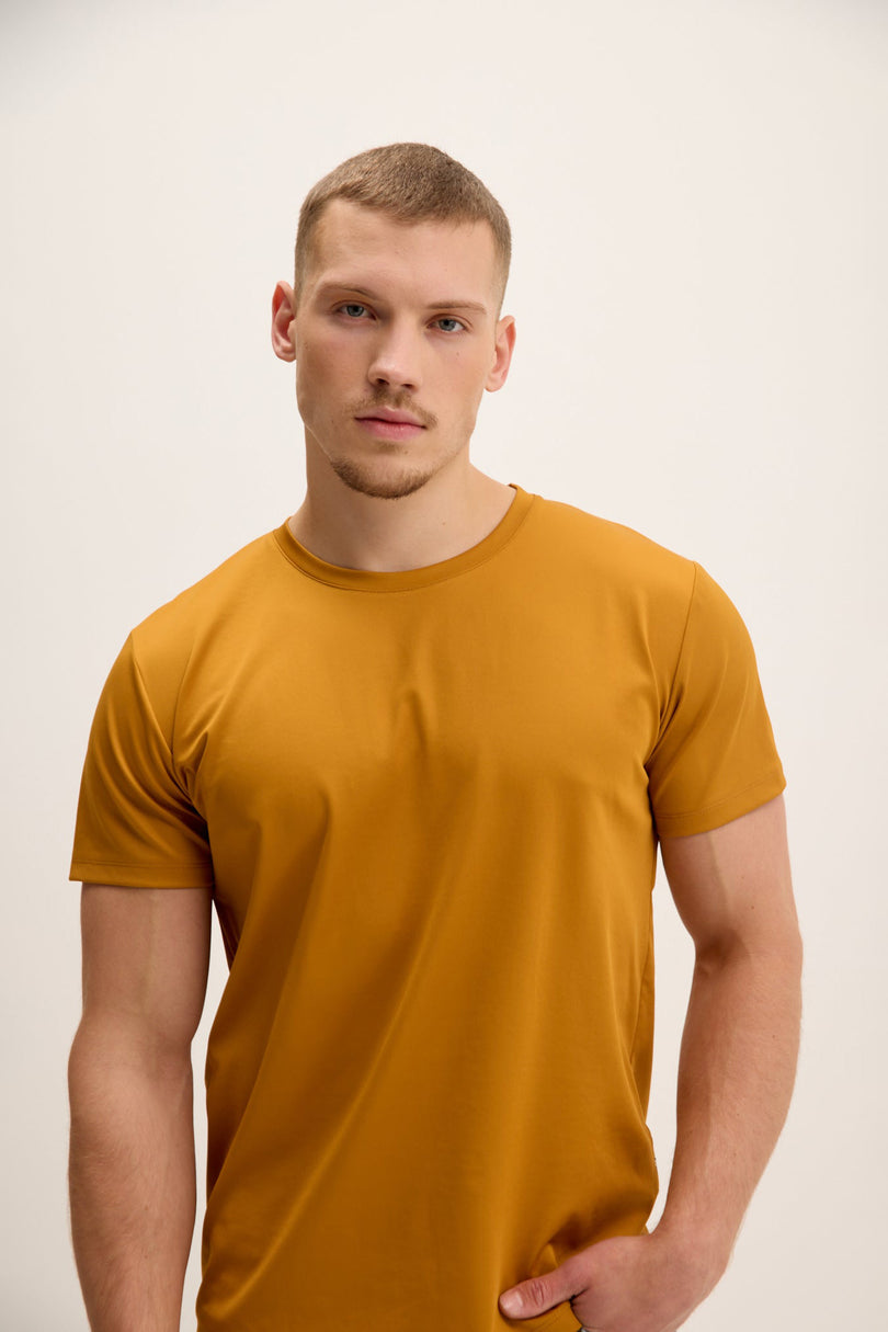 Men's Tailored Crew-Neck Tee - Mustard | Ron Tomson