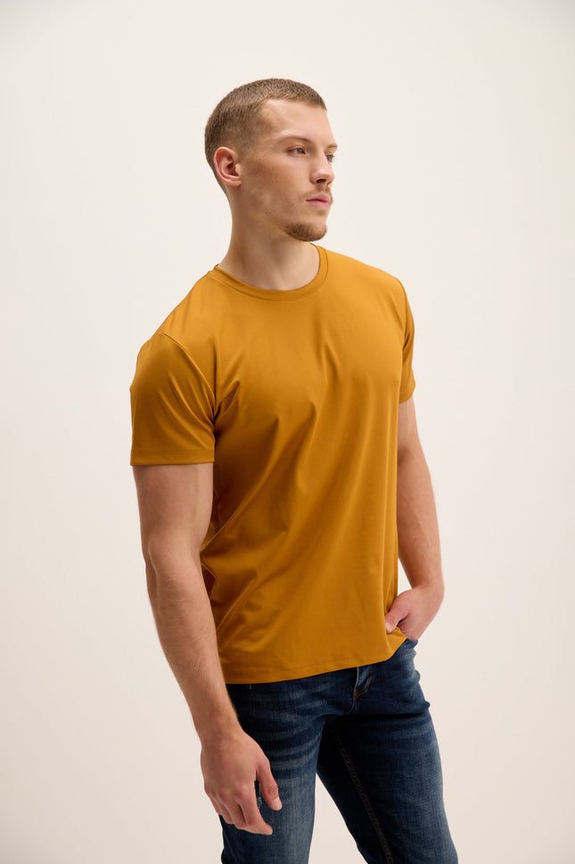 Men's Tailored Crew-Neck Tee - Mustard | Ron Tomson